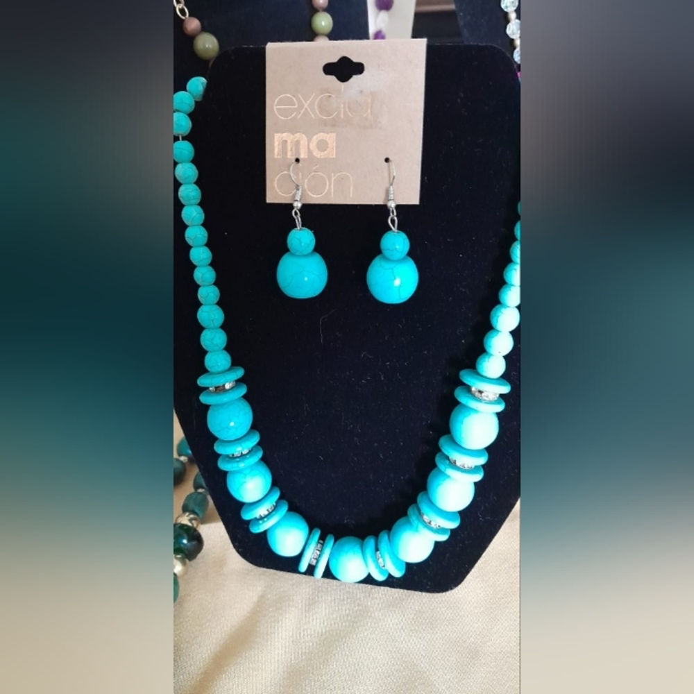 Aqua necklace and earrings set